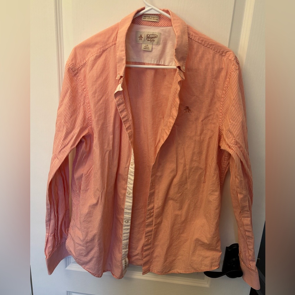 Original Penguin Heritage Slim Fit Shirt in Orange Gingham